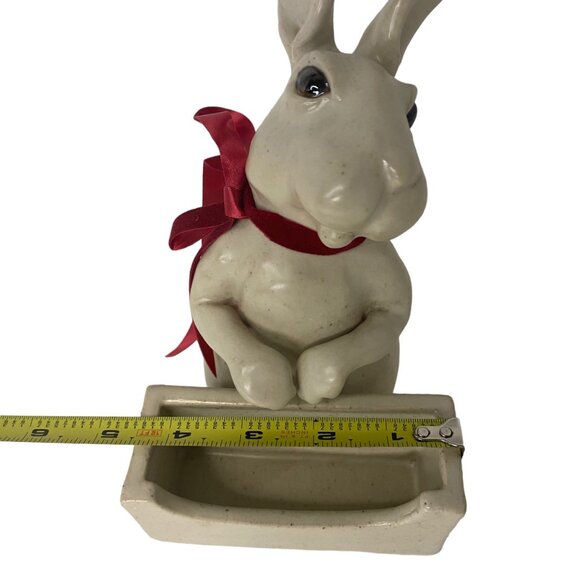 Ceramic art rabbit napkin holder candy dish Easter party decor signed 8" - Picture 8 of 9